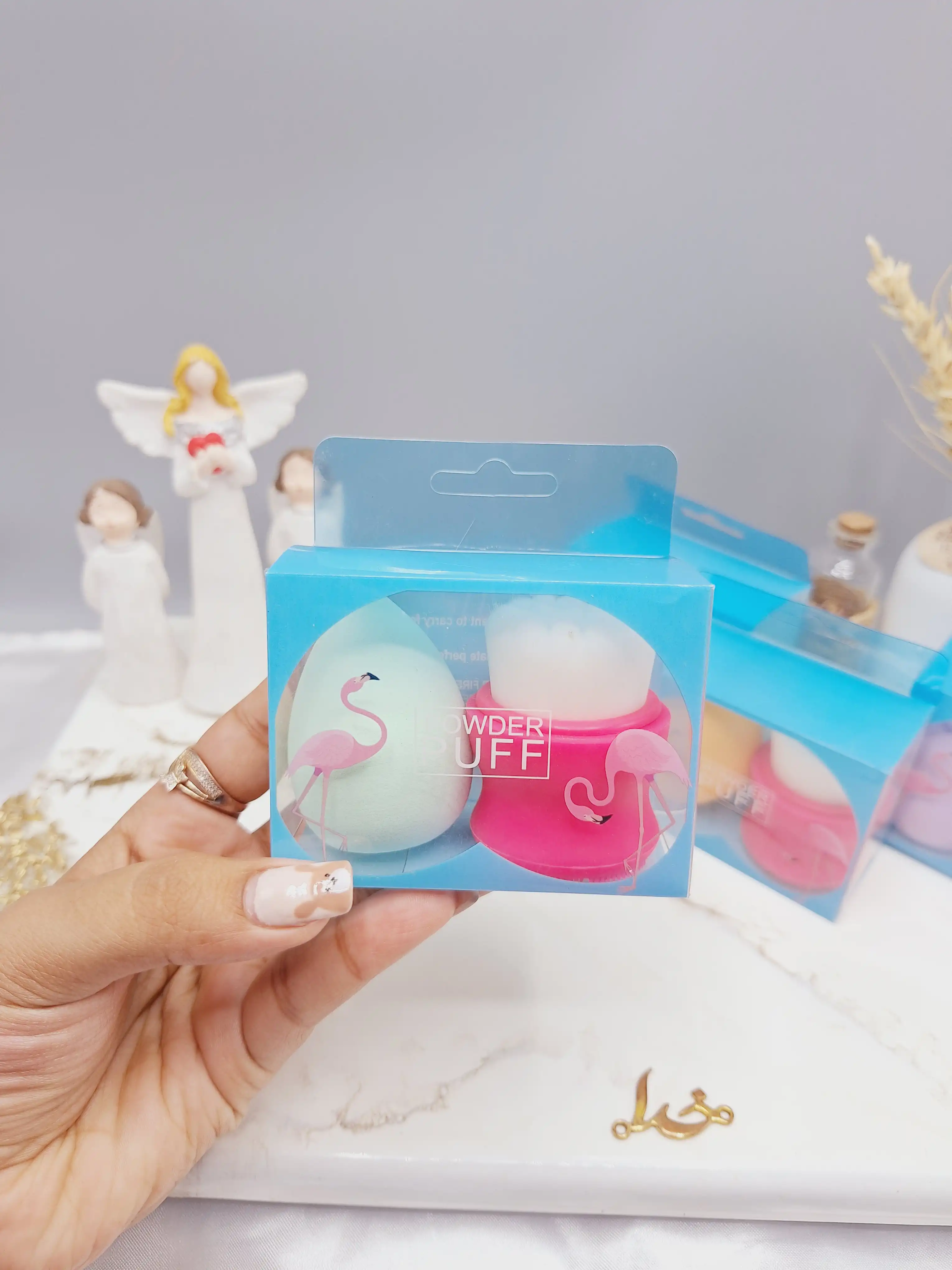 ست پک دوتایی فیس براش صورت و پد تخم مرغی POWDER PU PUFF کد 4822